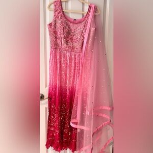 Elegant Pink Embroidered Salwar with Palazzo Pants, Brand New, Size L